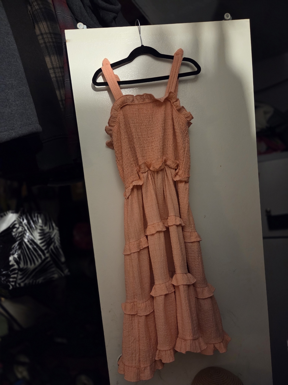 Planet Gold Peach Ruffle-Tiered Smocked Midi Dress